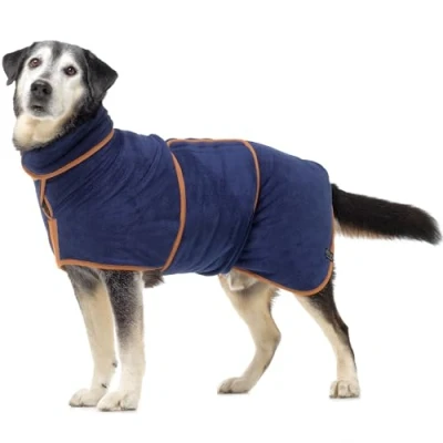 Image of Lucky Paws® UK Dog Drying Coat Double Layer Robe for Faster in Minutes, Super Absorbent Towel &amp; Ultra Soft Dressing Gown One Luxurious (XL, French Navy)