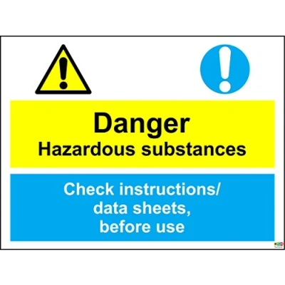 Image of COSHH Sign Danger Hazardous Substances/Data Sheets (Self Adhesive Vinyl / 400x300mm)
