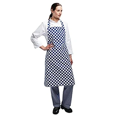 Image of Whites Chefs Apparel, Apron Polycotton Blue And White Check Kitchen Catering