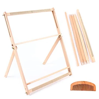 Image of NaMaSyo Weaving Loom Kit 47x60cm Wooden Hand Knitted Machine Large Frame Multi Craft Lap Knit with Comb and Bobbin for Kids Adults Beginners Children