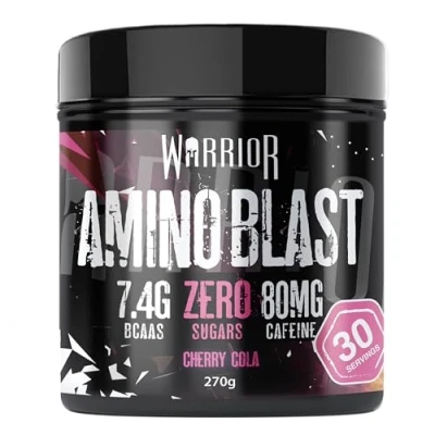 Image of Warrior Amino Blast 270g BCAA Powder Branched Chain Acids Supplement, Intra Workout &amp; Recovery, Energy Drink 30 Servings (Cherry Cola)