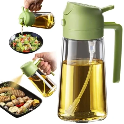 Image of TrendPlain 16oz Oil Dispenser Bottle for Kitchen 2 in 1 Olive and Sprayer 470ml Cooking, Kitchen, Salad, Barbecue Green