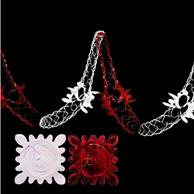 Image of 2 Pk Foil Garland Flower Christmas Hanging Decoration Wall Ceiling Xmas Deco (White &amp; Red)