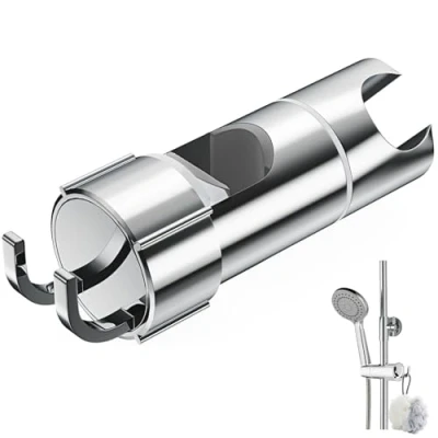 Image of Alyvisun Shower Head Holder with 2 Hooks, Adjustable Bracket for 16 27mm Slide Rod, Universal Chrome Plated Replacement Easy Installation
