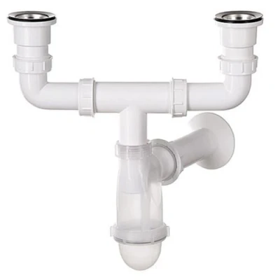 Image of Bathroom Kitchen Double Bottle Drain Waste Trap with Transparent Body Casing