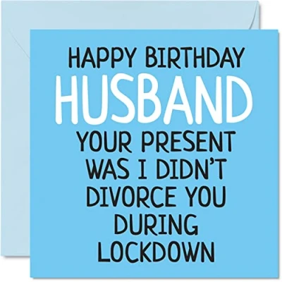 Image of Funny Birthday Cards for Husband Did Not Divorce During Lockdown Joke Happy Card from Wife Partner, Hubby Gifts, 145mm x Rude Banter Humour Greeting Gift