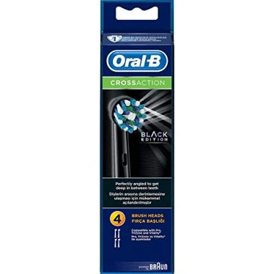 Image of Oral B CrossAction Black Toothbrush Heads Pack Of 4 Replacement Refills For Electric Rechargeable Toothbrush, Edition