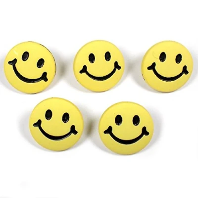 Image of Smiley Face Round Buttons 15mm Wide Pack of 5 (Yellow)