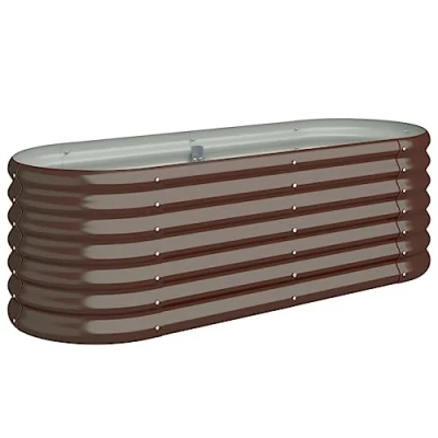 Image of vidaXL Garden Raised Bed Powder Coated Steel Large Brown Oval Planter for Outdoor Garden, Patio, and Balcony Planting 114x40x36 cm