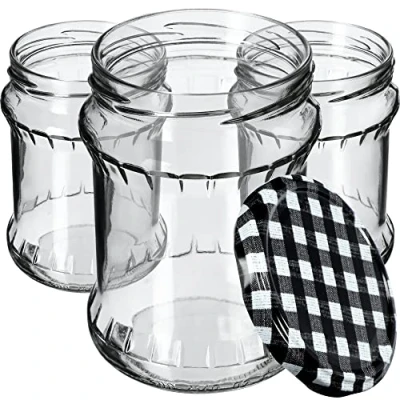 Image of KADAX Preserving Jars 500ml, Storage with Screw Lids, Jars, Jam Round (Black Checked/Pack of 16)