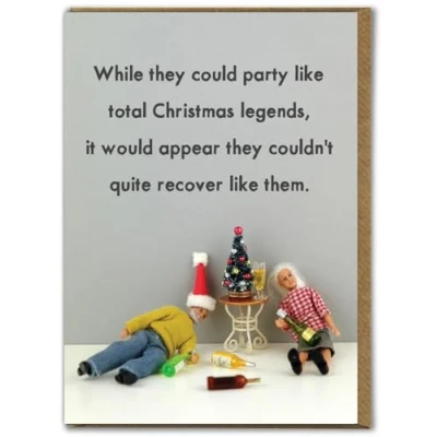 Image of Bold &amp; Bright Hilariously Funny Christmas Cards &#039;Party Legend&#039; Cheeky Seasonal Xmas For Him Her Men Women Friends Family Partner Festive Humour