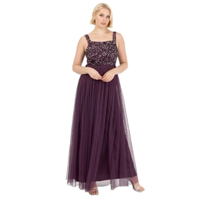 Image of Maya Deluxe Womens Ladies Maxi Wide Straps Sleevless Square Neckline Embellished for Wedding Guest Prom Bridesmaid Dress Berry Size 6