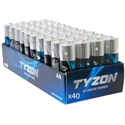 Image of Tyzon AA Alkaline Batteries Pack of 40 1.5V High Energy for Remote Controls, Toys, Calculators Eco Friendly, Mercury &amp; Cadmium Free, 2500mAh