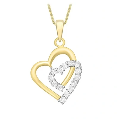 Image of Carissima Gold Women&#039;s 9ct Yellow Cubic Zirconia Double Heart Pendant on Curb Chain Necklace of 46cm/18&quot;