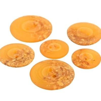 Image of MDC Set of 6 Round Buttons 2 Holes Chips 19 mm Mustard Yellow