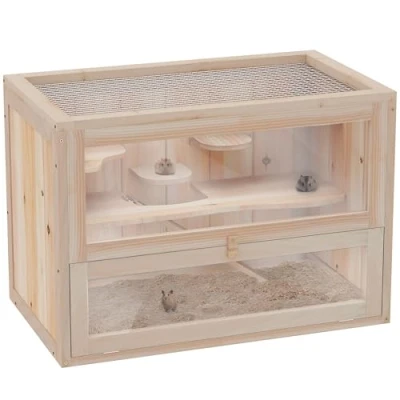 Image of PawHut Wooden Hamster Cage Mouse Mice Rodent Small Animals Hutch Exercise Play House 60 x 35 42cm