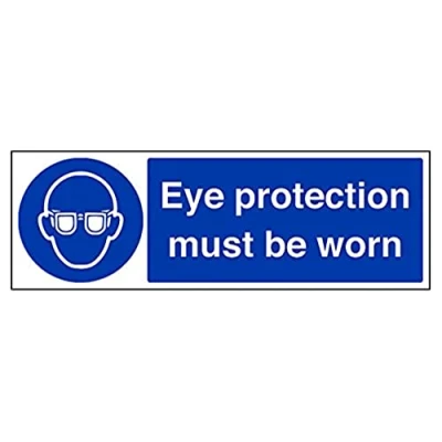 Image of V Safety Eye Protection Must Be Worn PPE Sign 450mm x 150mm Self Adhesive Vinyl
