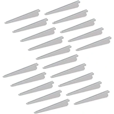 Image of Emuca Shelf brackets for twin slot wall rail (grid dimension: 32mm (1,25 inch)), White, 220mm (8,6 inch), Set of 20 pieces