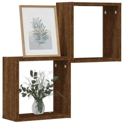 Image of vidaXL wall cube shelves brown oak engineered wood 30x15x30 cm floating storage/display for home/office