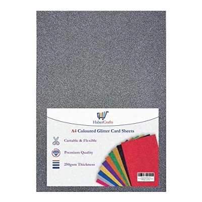 Image of A4 Black Glitter Card Paper Non Shed Sparkle Craft Sheets 250gsm Bling Crafting Cardstock Acid Free Making Scrapbooking Arts &amp; Crafts (Black 3 Sheets)