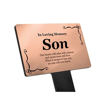 Image of SON Memorial Remembrance Plaque Stake (Copper Waterproof, Outdoor, Grave Marker, Tribute, Plant Marker (Copper)