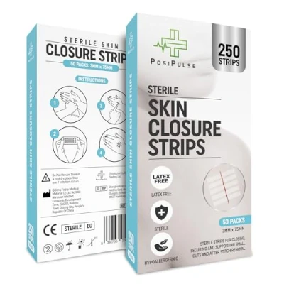 Image of Posi Pulse 3mm x 75mm Sterile Skin Wound Closure Suture Strips for Lacerations, Incisions and Cuts