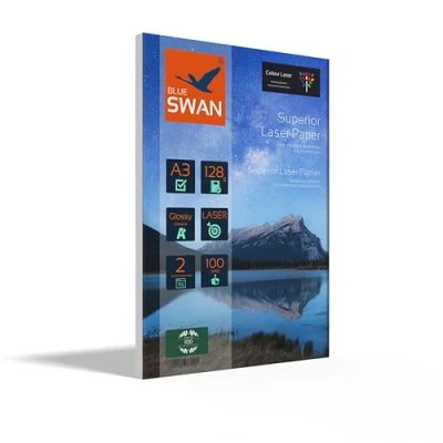 Image of BLUE SWAN A3 Superior Laser Paper, 128gsm, Double Sided Glossy Finish, High Color Brightness, 100 Sheets