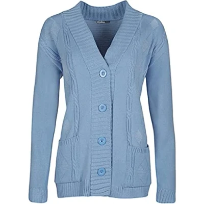 Image of High Street Fashion ® New Womens Ladies Matching Button Long Sleeve Pocket Top Knitted Cardigan Ideal for Casual and Formal wear Size UK 14 16 18 20 22 24 26 28 (22 24, Light Blue, Numeric_22)