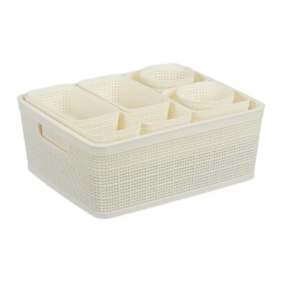 Image of Relaxdays Drawer, 10 Piece Set, Compartments, Organising System, Plastic Divider Box, Various Sizes, White, 13 x 35 28.5 cm