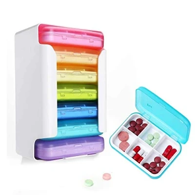 Image of Tablet box 7 days pill 6 compartments medicine easy to open BPA free for vitamins, fish oils, food supplements