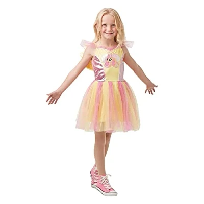 Image of Rubie&#039;s Official Fluttershy My Little Pony Fancy Dress, Girls Deluxe Cartoon Costume, Size Large Age 7 8