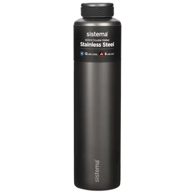 Image of Sistema Hydrate Stainless Steel Water Bottle 600 ml BPA Free Double Wall Vacuum Insulated Metal Keeps Liquid Hot &amp; Cool Assorted Colours