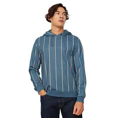 Image of Trendyol Man Regular Basic Hood Woven Sweatshirt Navy Blue