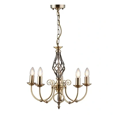 Image of Kingswood Barley Twist Traditional 5 Light Ceiling Pendant Antique Brass