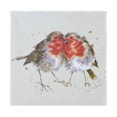 Image of Wrendale Designs Pack of 20 Lunch Size &#039;Snuggled Together&#039; Robins Napkins