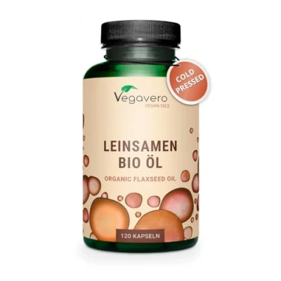 Image of Vegavero Organic Flaxseed Oil Vegan Omega 3 6 9 Capsules Premium Quality Cold Pressed Linseed NO Additives Lab Tested 120