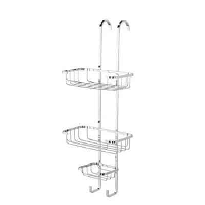 Image of Croydex 3 Tier Hook Over Shower Caddy, Bathroom Accessory with Three Storage Baskets, Durable Chrome Plated Steel, Easy Install Shelves, 63.5x25x13mm, Rust Free