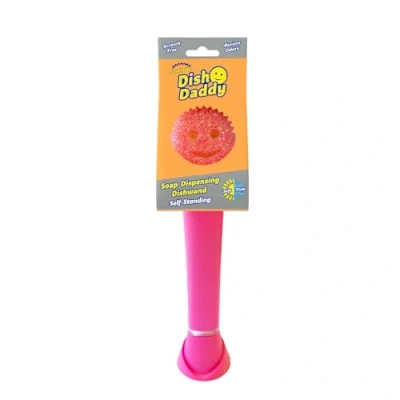 Image of Scrub Daddy Dish Wand Scrubbing Brush with Handle, Soap Dispensing Brushes, Texture Changing Washing Up Sponges Liquid Dispenser, Scrubber Scraper &amp; Detachable Head Sponge, Pink