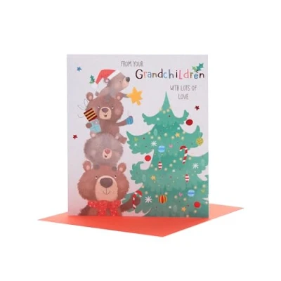 Image of UK Greetings Christmas Card from Grandchildren Sweet Bears Design