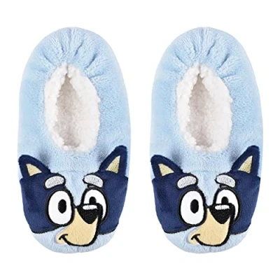Image of Bluey Girl&#039;s Snuggle Toe Plush Footlet Socks Slippers, Blue, Medium Ancho