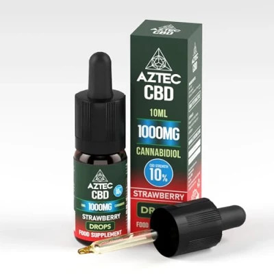 Image of Aztec CBD Highest Strength Oil Drops, Vegan, Halal, Non GMO, All Natural, Purest Quality, THC Free 10ml. (1000mg (10%), Strawberry (MCT Oil))
