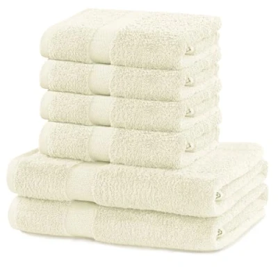 Image of DecoKing Set of 6 Cotton Quality 525 g/m² 4 Hand Towels 50 x 100 cm and 2 Bath 70 140 Ecru Ivory Absorbent Marina