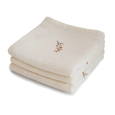 Image of Mushie Muslin Cloth 1x Set of 3 Pack Cloths Use: Mini Blanket &amp; Other Nursery Needs Material: 100% Organic Cotton 58x60cm Extra Soft for Babies Toddlers (Flowers)