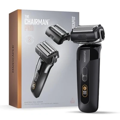 Image of MANSCAPED® The Chairman™ PRO Men’s Foil Shaver Two Interchangeable Blade Heads, SkinSafe® Four &amp; Stubble Trimmer, Face with USB C Wireless Compatible Charging, Travel Lock