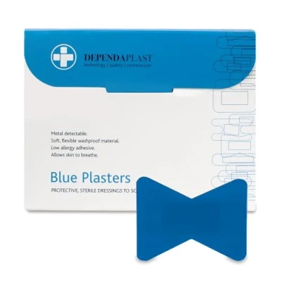 Image of Dependaplast Food Area Blue Plasters With High Visibility And Metal Detection Properties, Easily Detectable, Individually Wrapped Fingertip Box of 50