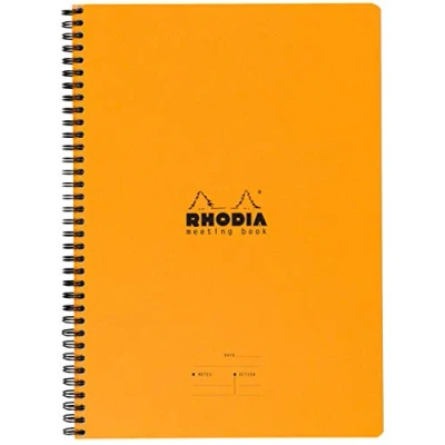 Image of RHODIA 193408C Spiral Notebook (Full Bound) Meeting Book Orange A4+ Pre Printed Date/Notes/Action 160 Detachable Pages White Clairefontaine Paper 90 g/m Classic
