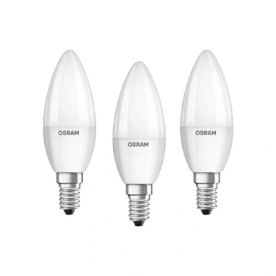 Image of Osram E14 BASE Classic B 40 LED Bulb 4.9W 40W Incandescent Equivalent, Candle/Matte Bulb, Warm White 2700K, Pack of 3