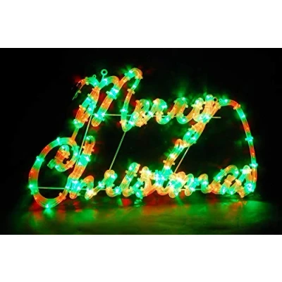 Image of Christmas Concepts® Rope Light Merry Sign With Red/Green LED Lights 8 Function Controller 72cm x 42cm