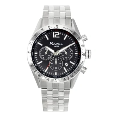Image of Ravel Pro Round Stainless Steel Chronograph Watch with Date 100m Water Resistant Analogue Quartz RPR 006MB Bracelet/Black Dial