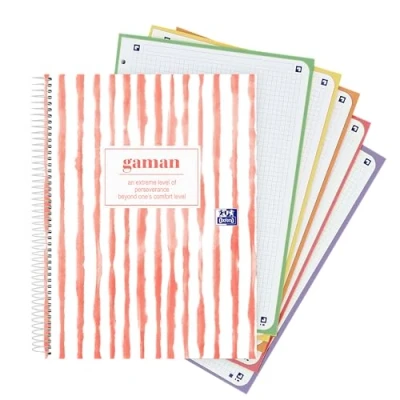 Image of Oxford, A4+ Notebook, 5 x Grid, Extra Cover, 120 Sheets, Colours of Box, 4 Drills, Japanese Pretty Gaman Design